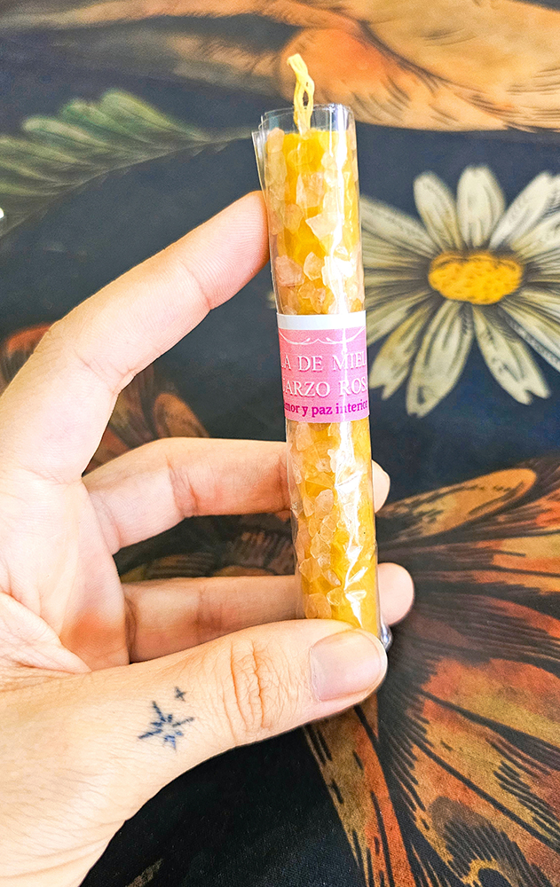 Vela de Miel con Cuarzo Rosa - Amor