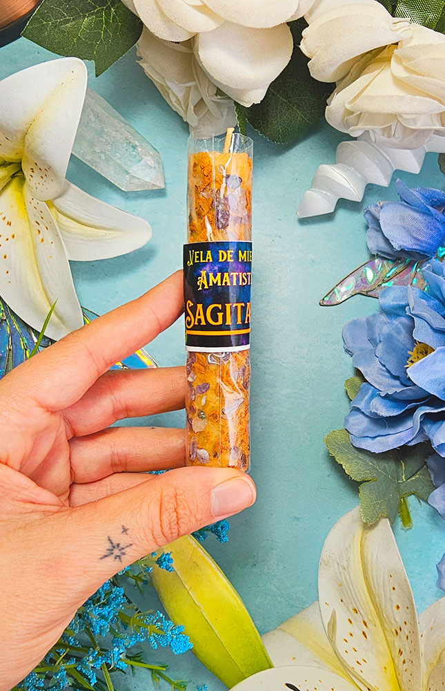 Vela de Miel Signo Sagitario - Amatista y Canela