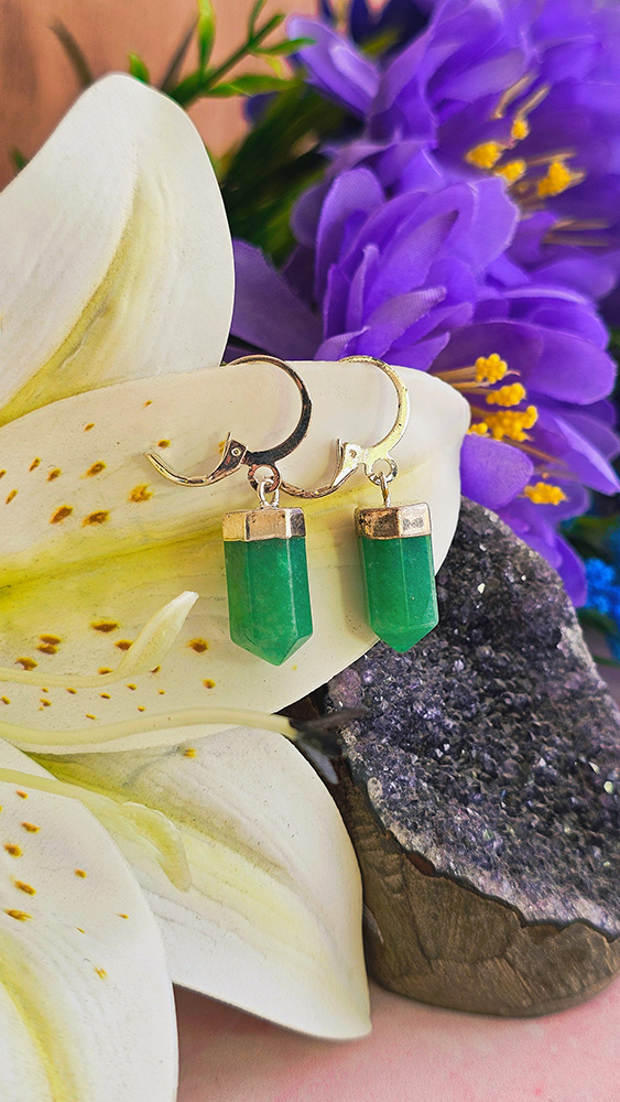 Aros Baño de Plata - Punta Cristal Jade